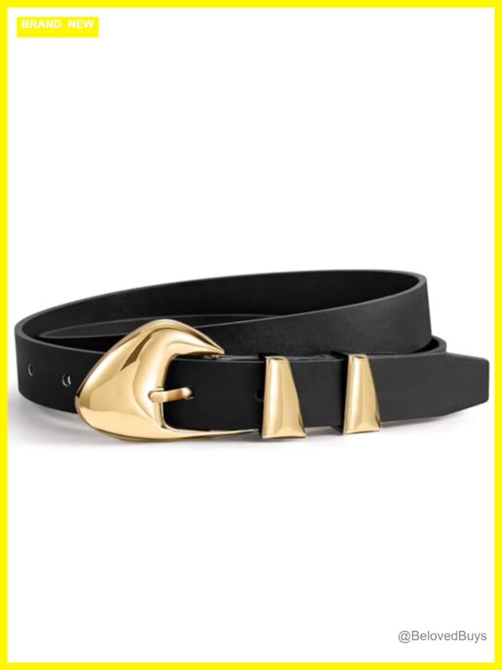 Women's Skinny PU Leather Belt with Gold Buckle Adjustable Trimmable for Jeans